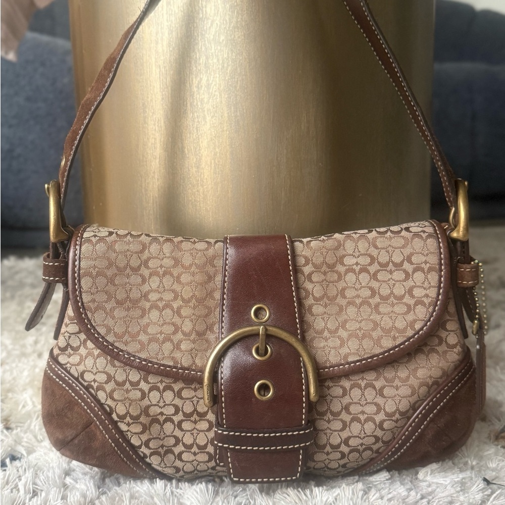 COACH VINTAGE 2004 BROWN SIGNATURE & SUEDE MINI SOHO